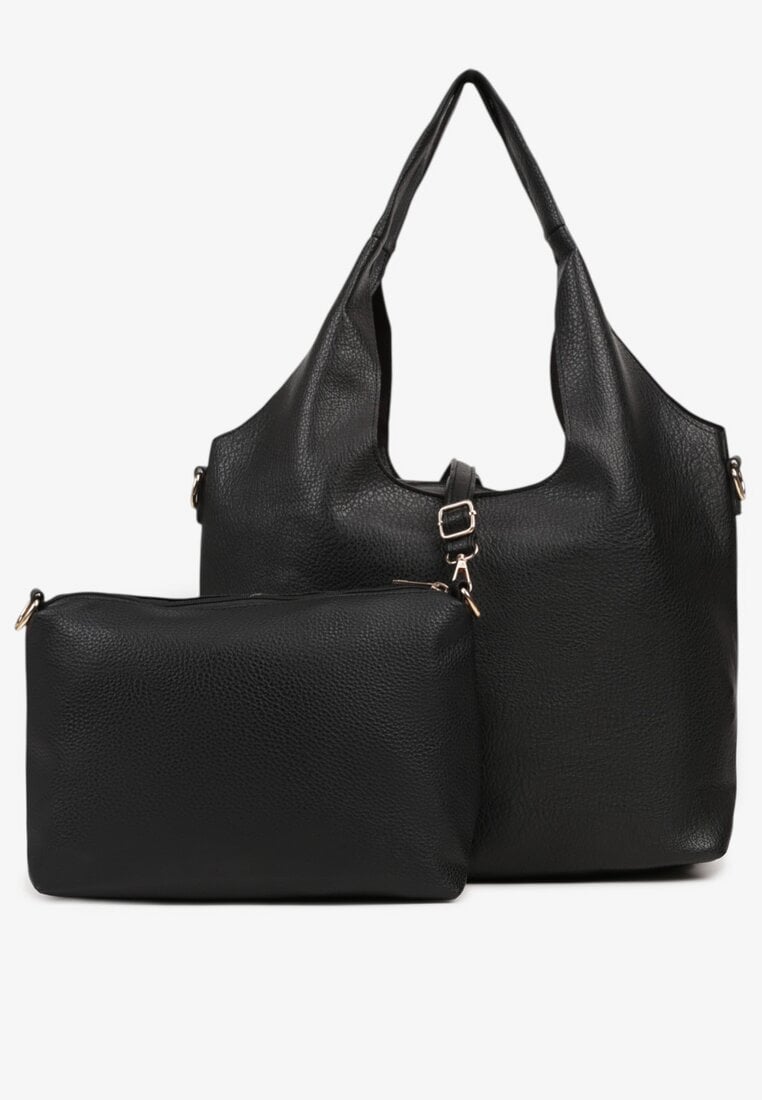 Czarna Torebka Typu Shopper z Przeszyciami Latarina
