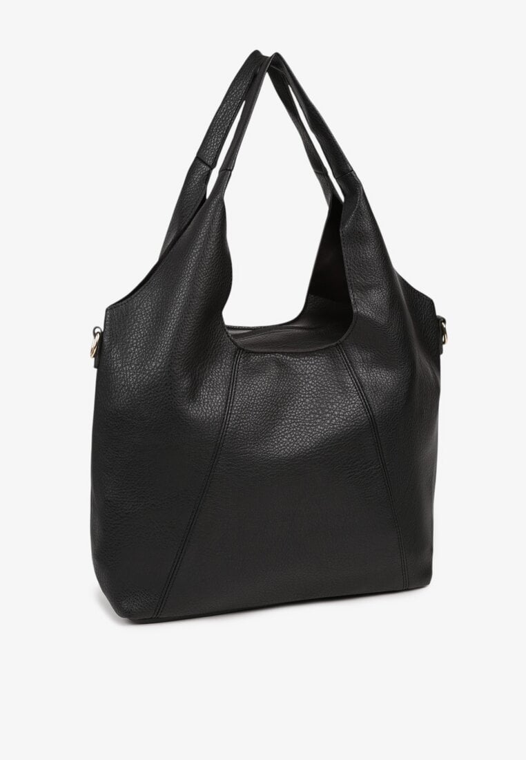 Czarna Torebka Typu Shopper z Przeszyciami Latarina
