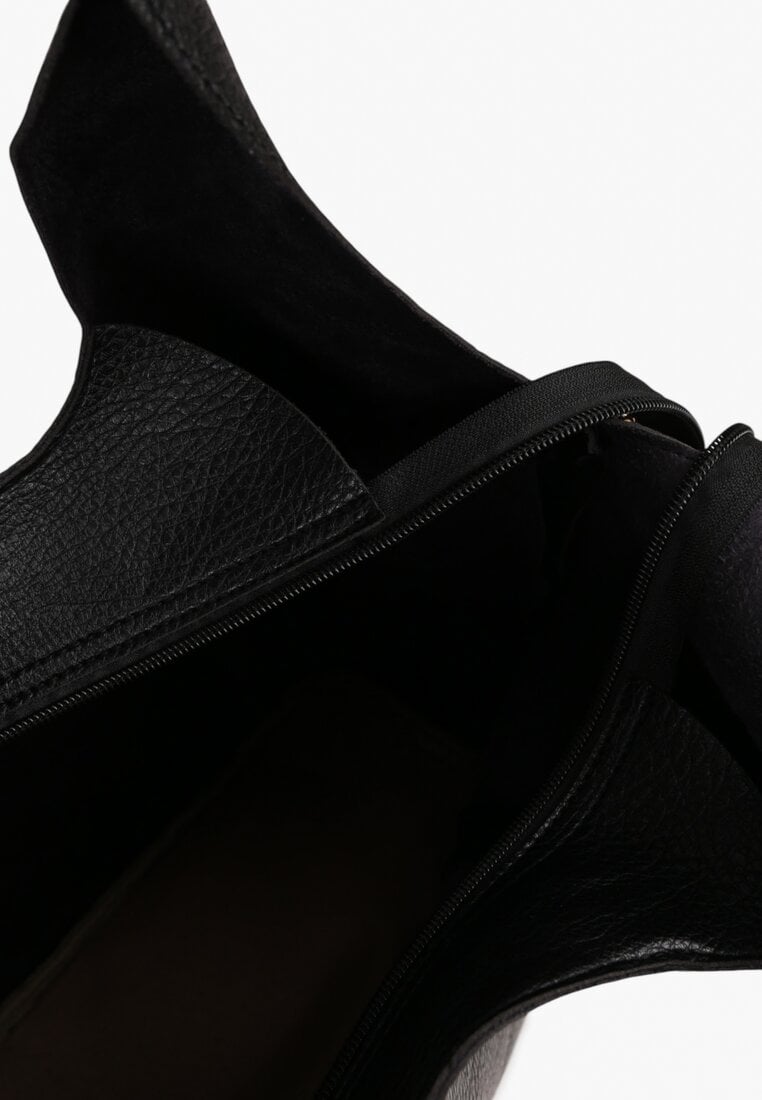 Czarna Torebka Typu Shopper z Przeszyciami Latarina
