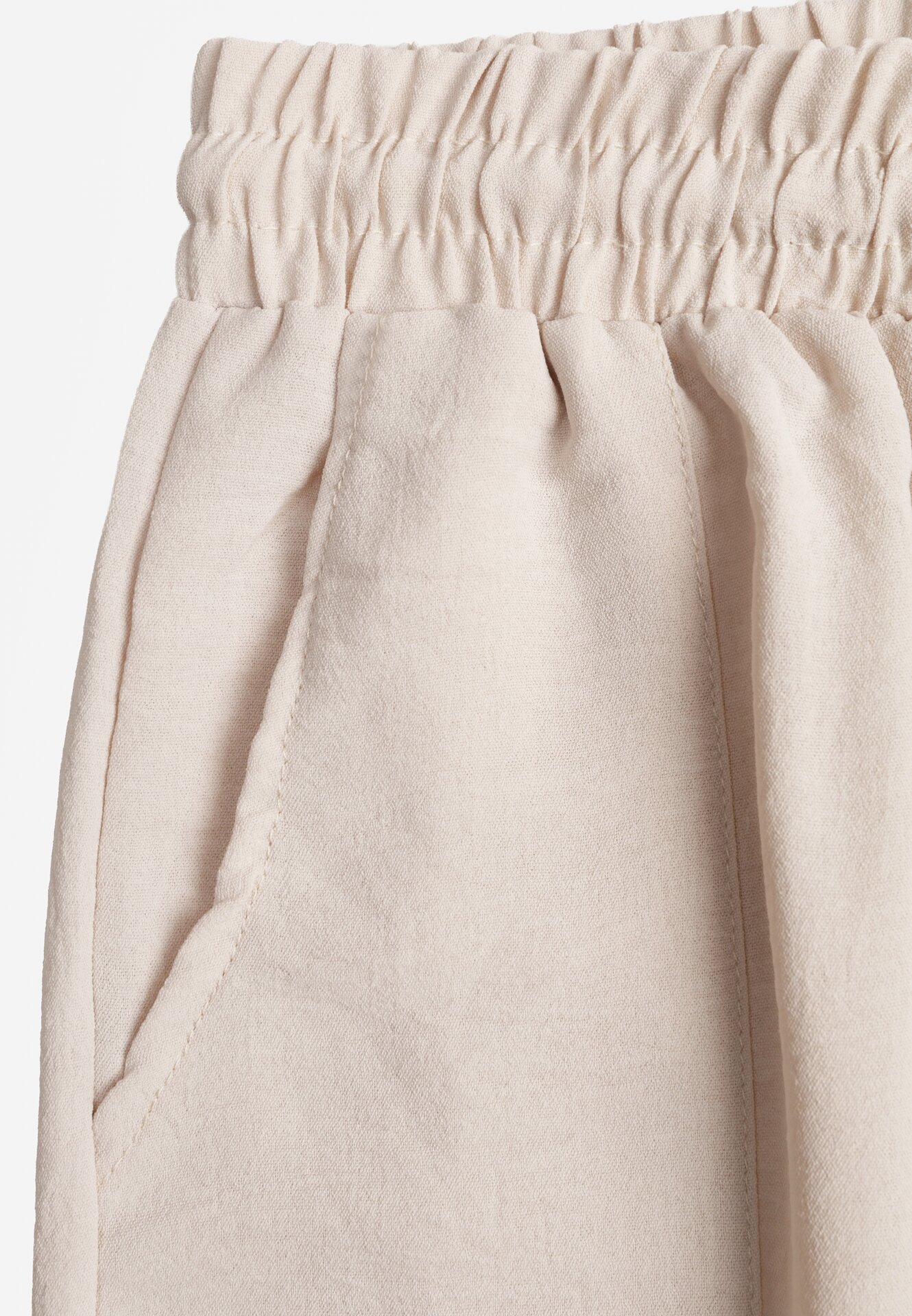 Beżowe Spodnie z Wiskozą o Szerokim Kroju ze Ściągaczem w Talii Lavirre