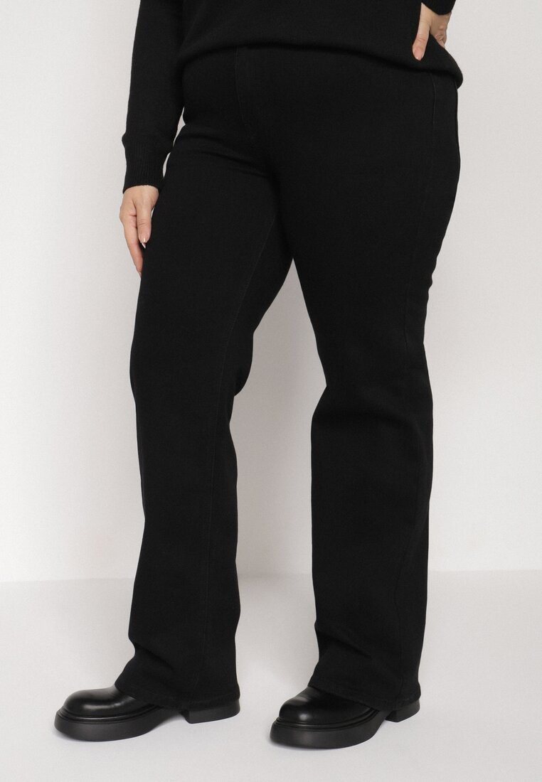 Czarne Szerokie Jeansy z Wysokim Stanem z Bawełną i Dodatkiem Wiskozy Eprevia
