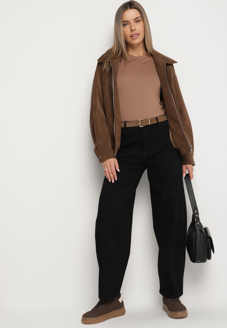 Czarne Jeansy o Kroju Slouchy z Regularnym Stanem Fesinasa