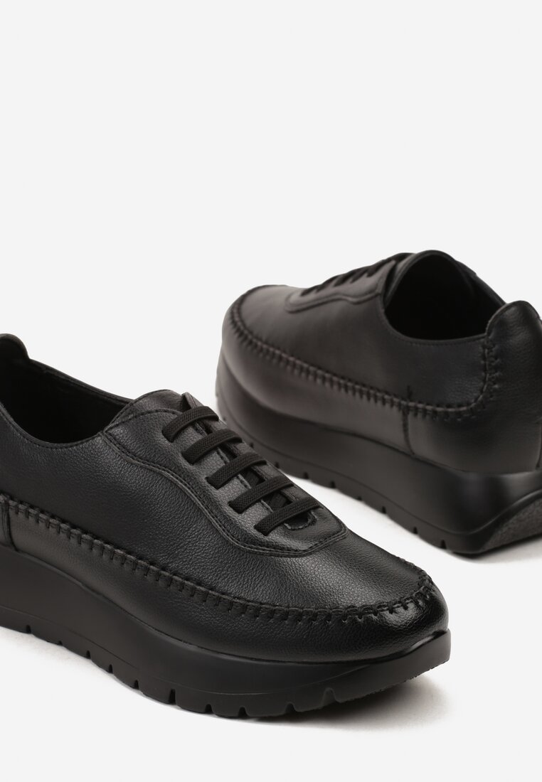 Czarne Sneakersy na Grubej Podeszwie z Elastycznymi Sznurówkami Tulemarie