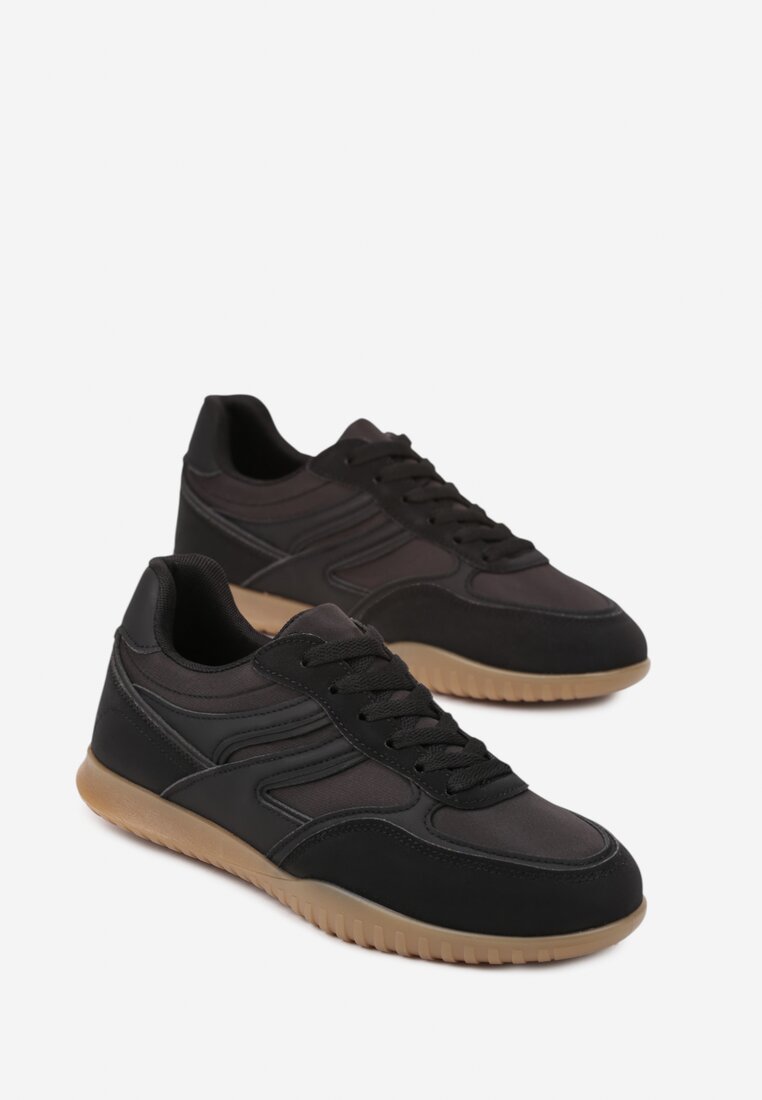 Czarne Sneakersy w Stylu Tenisówek Ozdobione Geometrycznym Wzorem Fesilia