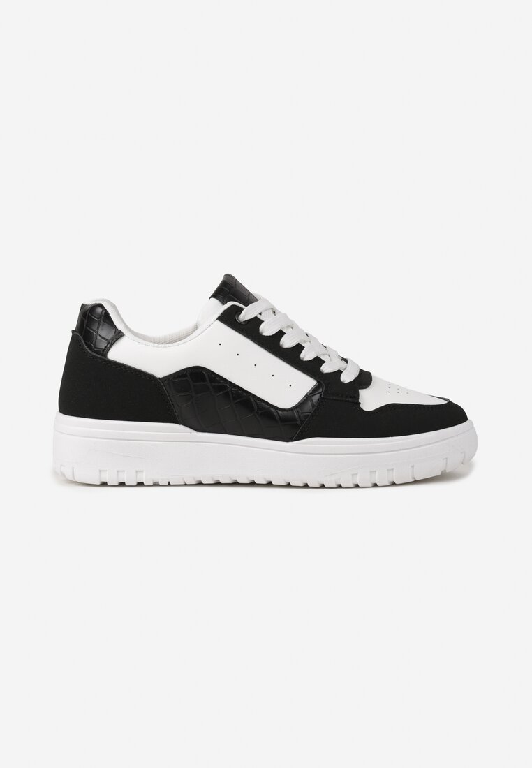 Biało-Czarne Sneakersy z Geometrycznym Wzorem i Perforacją Idellie