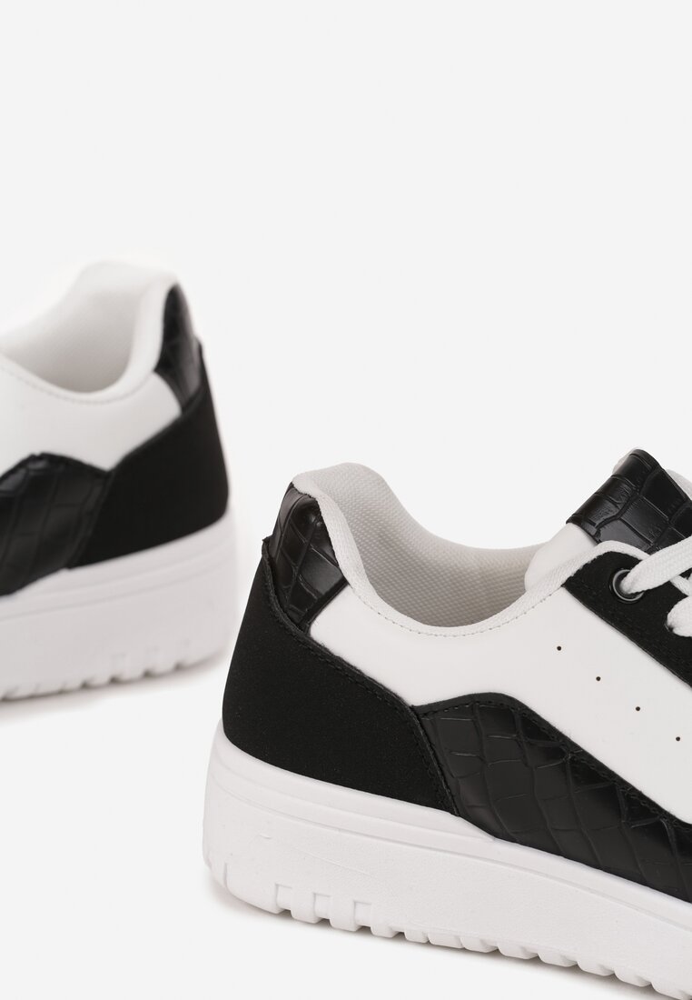 Biało-Czarne Sneakersy z Geometrycznym Wzorem i Perforacją Idellie
