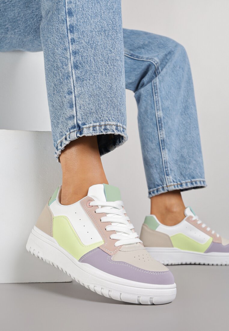 Fioletowe Sneakersy z Geometrycznym Wzorem i Perforacją Idellie