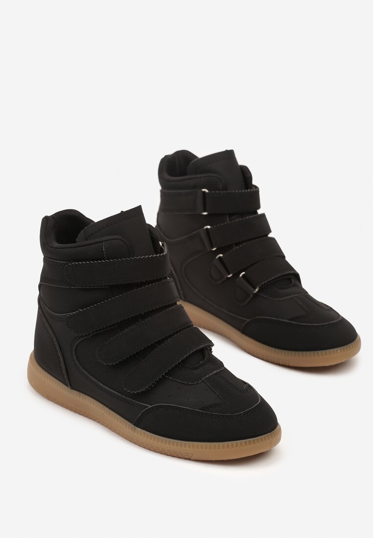 Czarne Sneakersy na Ukrytym Koturnie Farnella