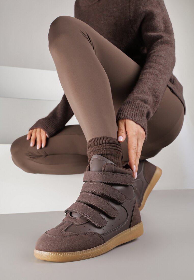 Brązowe Sneakersy na Ukrytym Koturnie Farnella