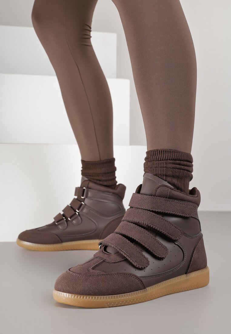Brązowe Sneakersy na Ukrytym Koturnie Farnella