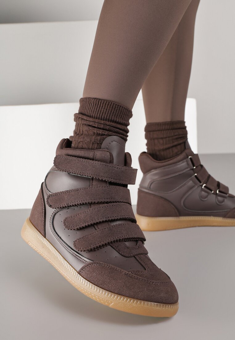 Brązowe Sneakersy na Ukrytym Koturnie Farnella