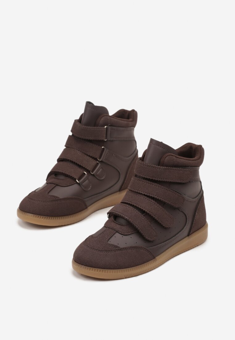 Brązowe Sneakersy na Ukrytym Koturnie Farnella