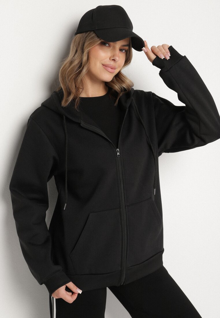 Czarna Rozpinana Bluza z Bawełną i Kapturem Typu Oversize Diosa