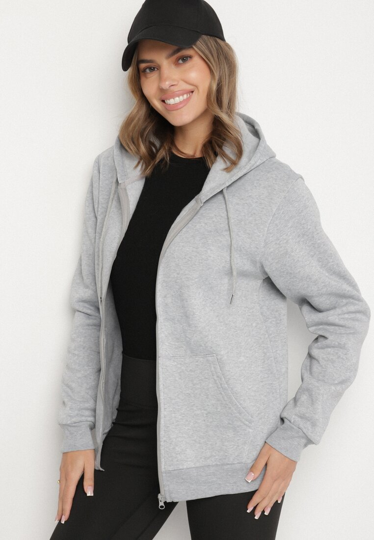 Szara Rozpinana Bluza z Bawełną i Kapturem Typu Oversize Diosa