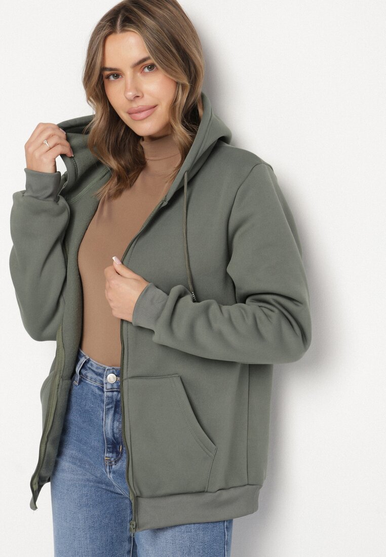 Zielona Rozpinana Bluza z Bawełną i Kapturem Typu Oversize Diosa