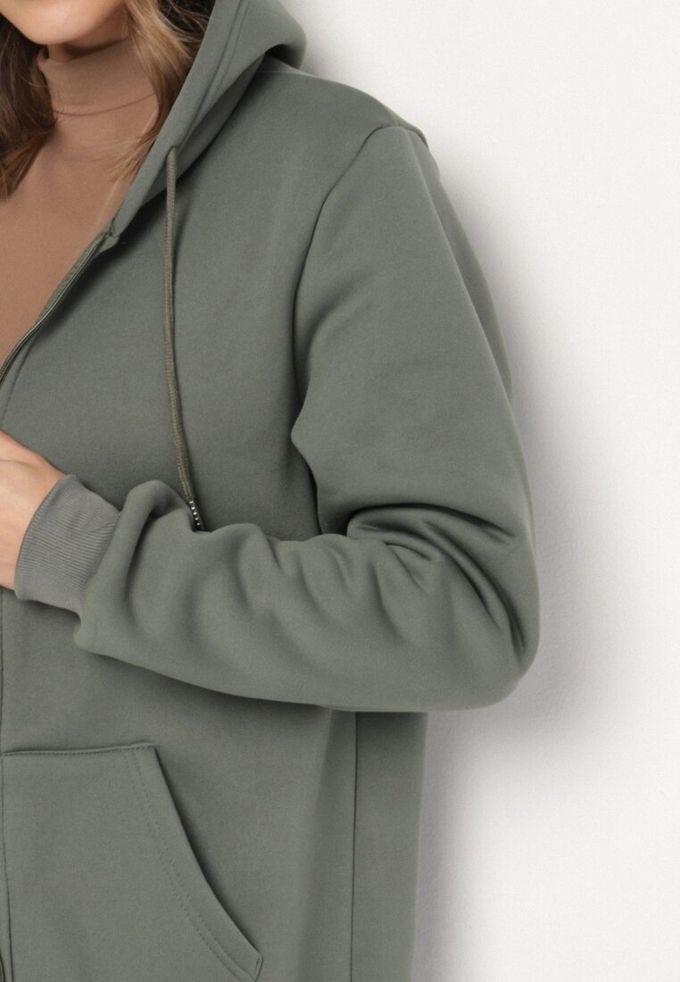 Zielona Rozpinana Bluza z Bawełną i Kapturem Typu Oversize Diosa