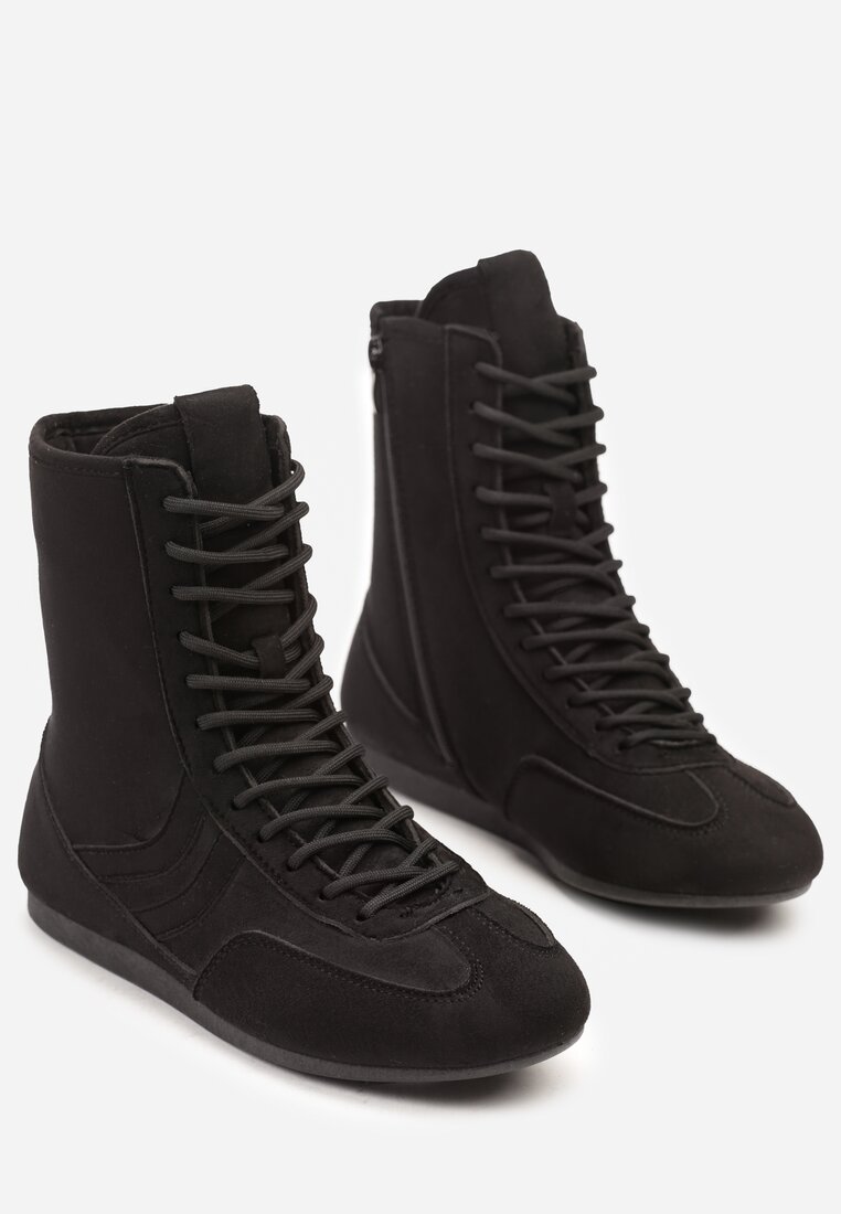 Czarne Sznurowane Sneakersy w Stylu Bokserskim Havanne