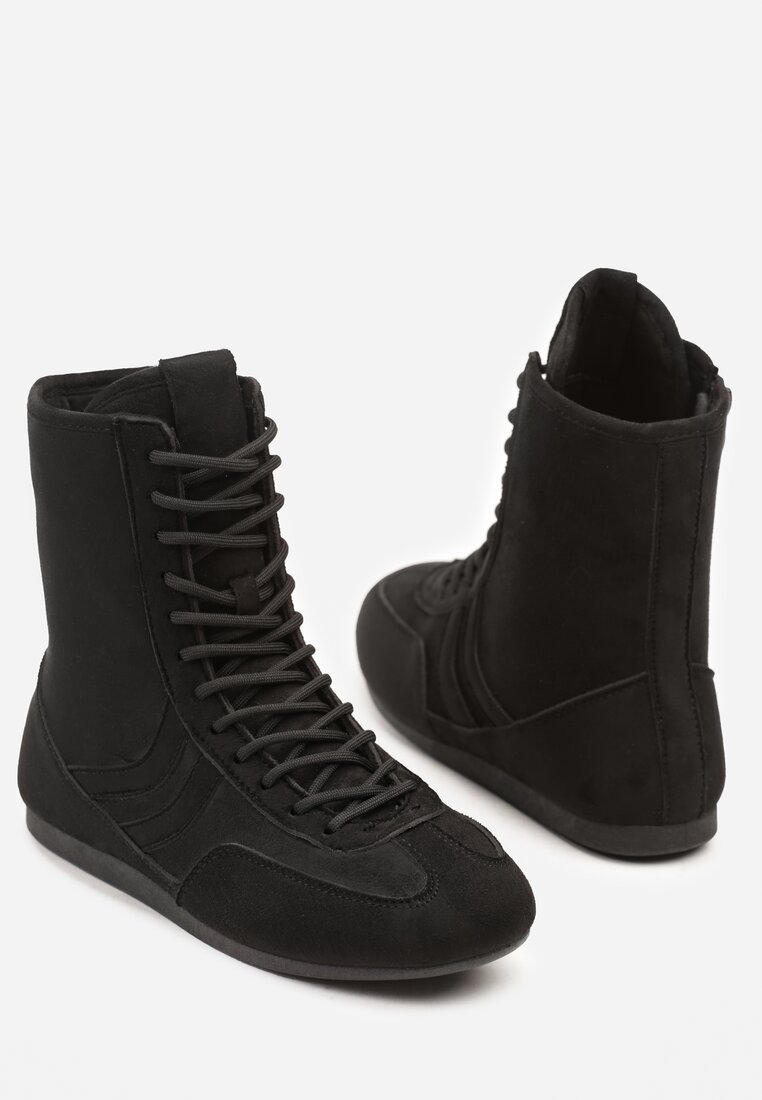 Czarne Sznurowane Sneakersy w Stylu Bokserskim Havanne