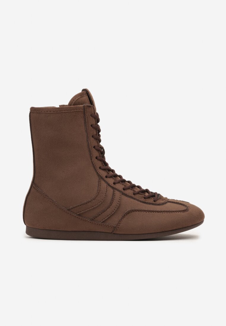 Brązowe Sznurowane Sneakersy w Stylu Bokserskim Havanne