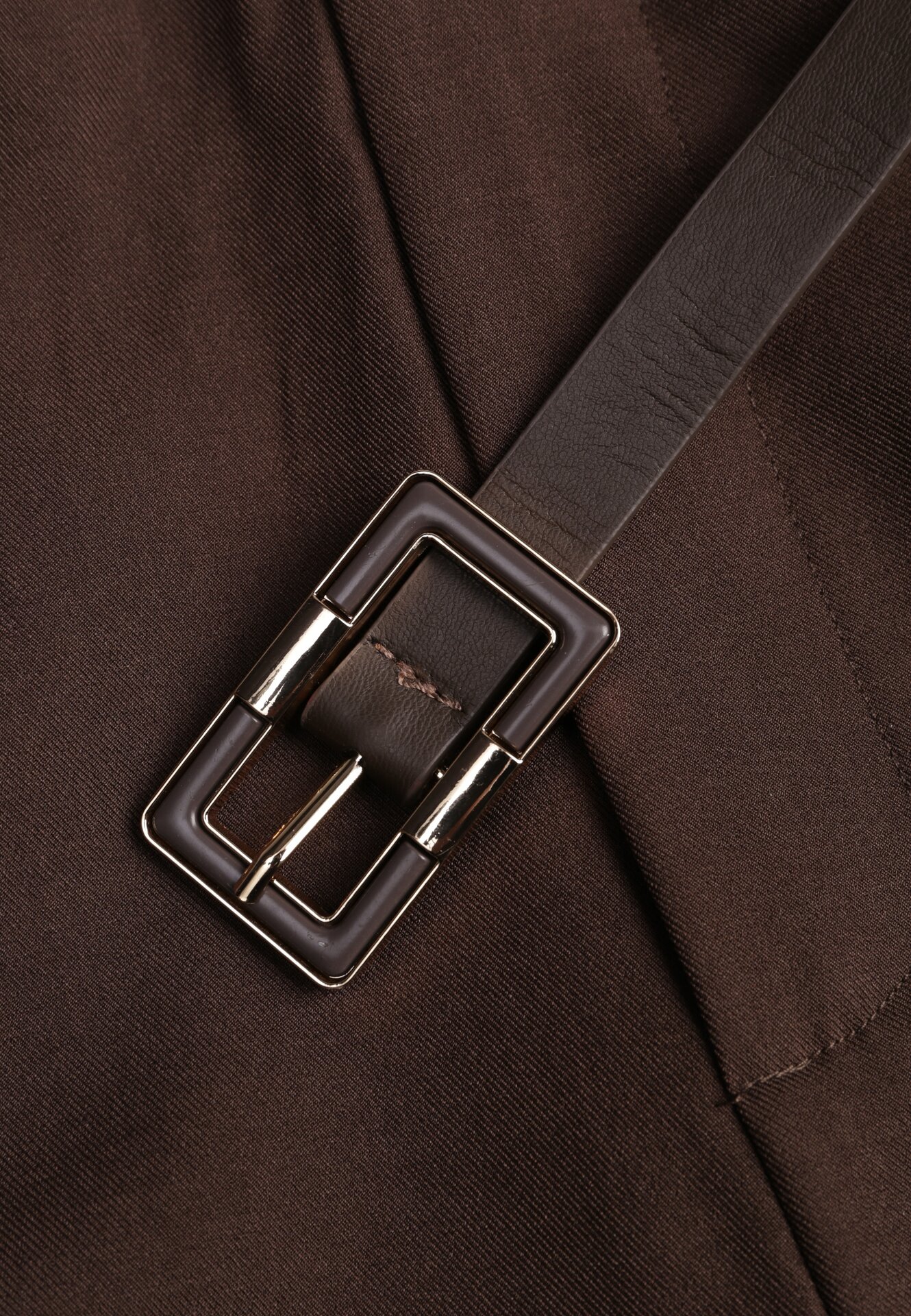 Brązowe Garniturowe Spodnie o Szerokim Kroju z Paskiem Corrive