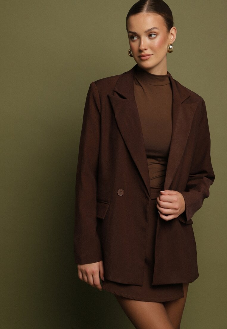 Brązowa Dwurzędowa Marynarka w Stylu Oversize Clazara
