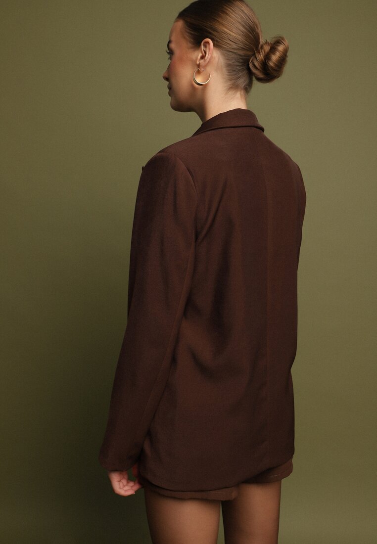 Brązowa Dwurzędowa Marynarka w Stylu Oversize Clazara