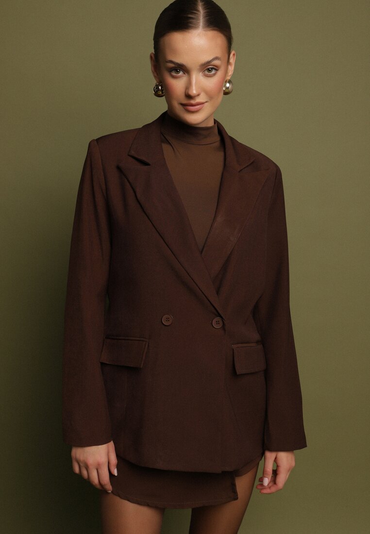 Brązowa Dwurzędowa Marynarka w Stylu Oversize Clazara