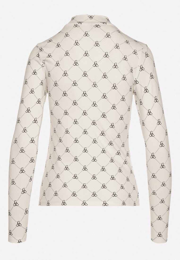 Biała Bawełniana Bluzka z Półgolfem Typu Longsleeve z Geometrycznym Wzorem Tilianna