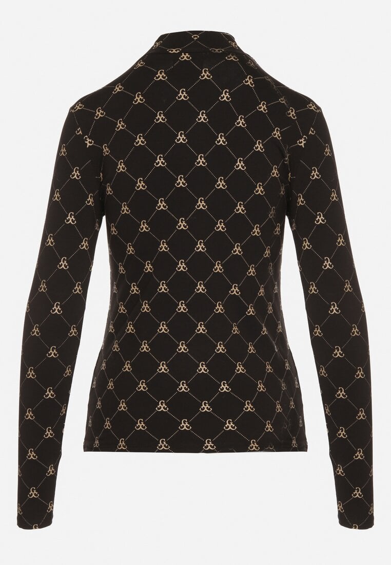 Czarna Bawełniana Bluzka z Półgolfem Typu Longsleeve z Geometrycznym Wzorem Tilianna