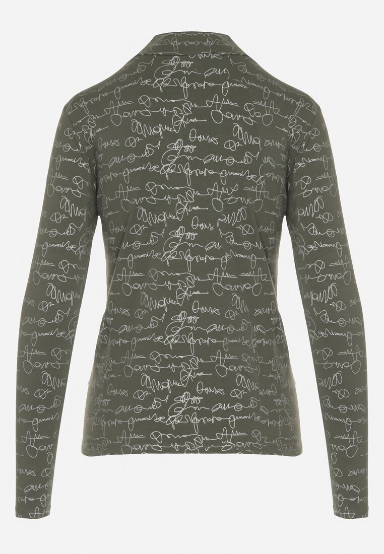Zielona Bluzka z Bawełny w Stylu Longsleeve z Półgolfem w Literowy Nadruk Azelenia