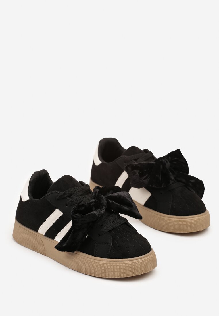 Czarne Sneakersy Typu Tenisówki z Welurową Kokardą  Anorisse