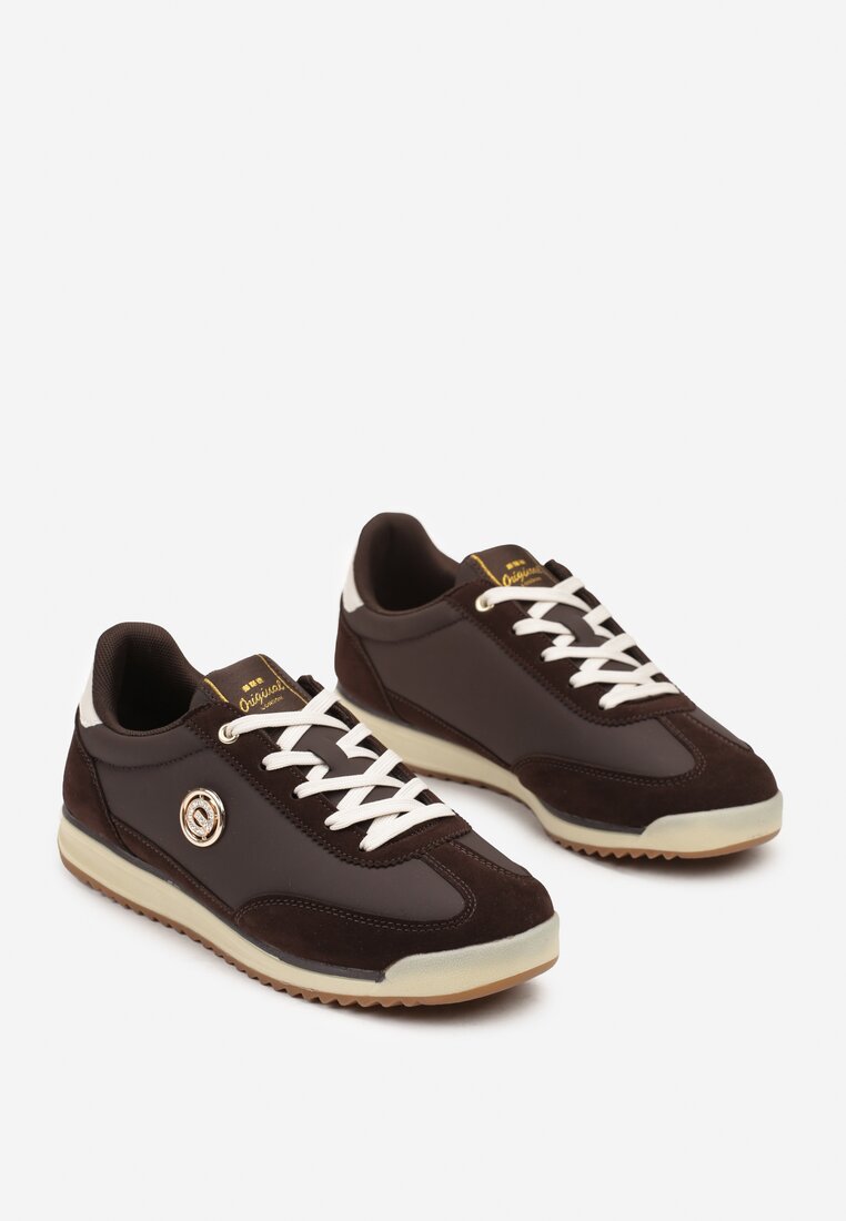 Ciemnobrązowe Sneakersy z Metaliczną Aplikacją Nurrive