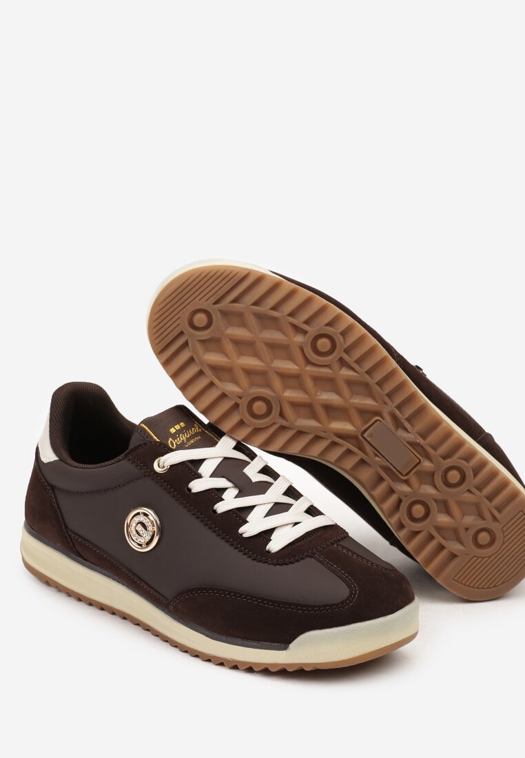 Ciemnobrązowe Sneakersy z Metaliczną Aplikacją Nurrive