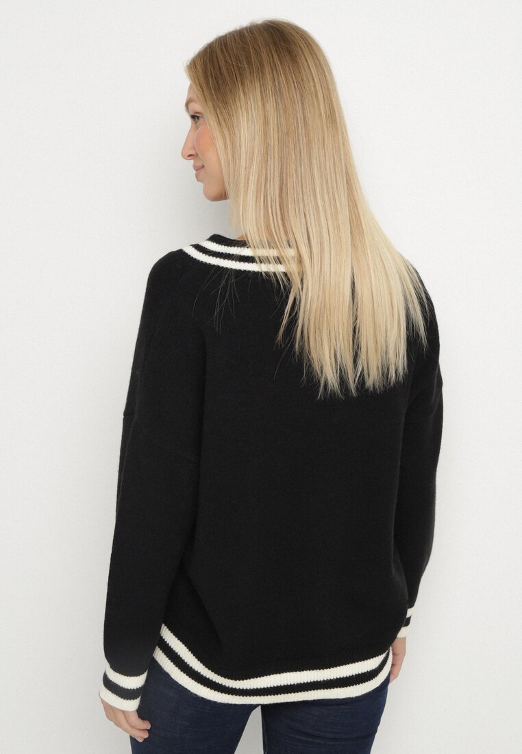 Czarny Sweter z Domieszką Kaszmiru w Stylu Preppy Liendria