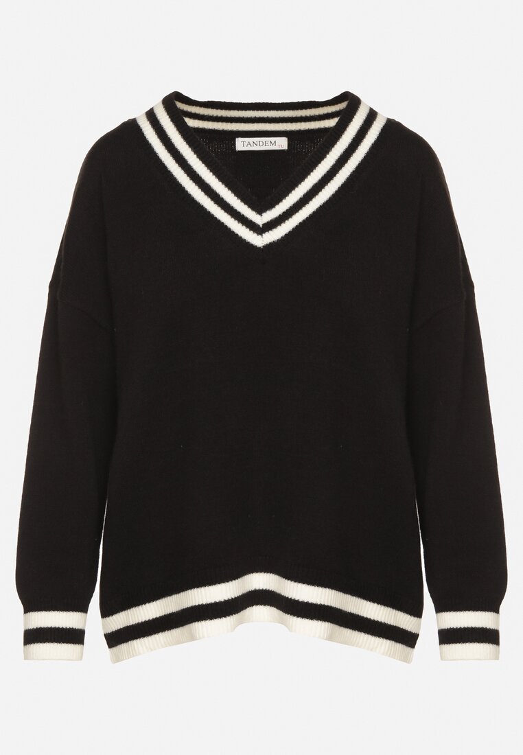 Czarny Sweter z Domieszką Kaszmiru w Stylu Preppy Liendria