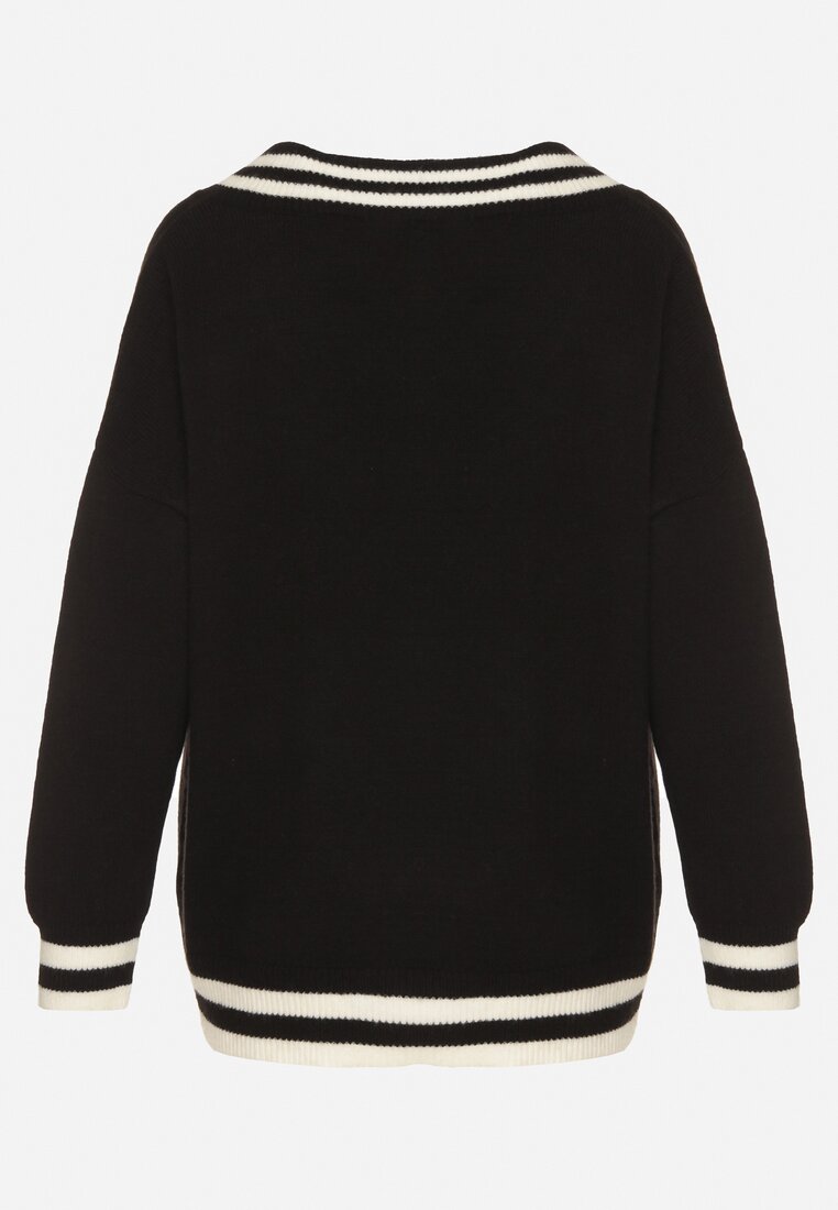 Czarny Sweter z Domieszką Kaszmiru w Stylu Preppy Liendria