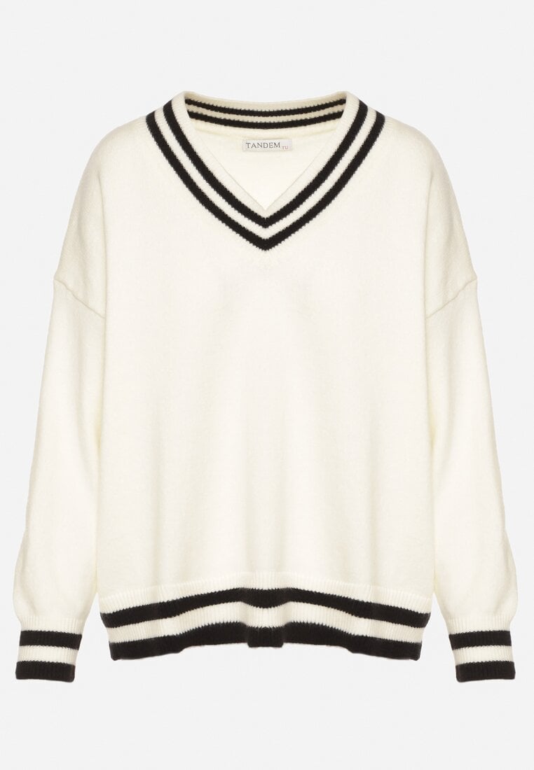 Jasnobeżowy Sweter z Domieszką Kaszmiru w Stylu Preppy Liendria