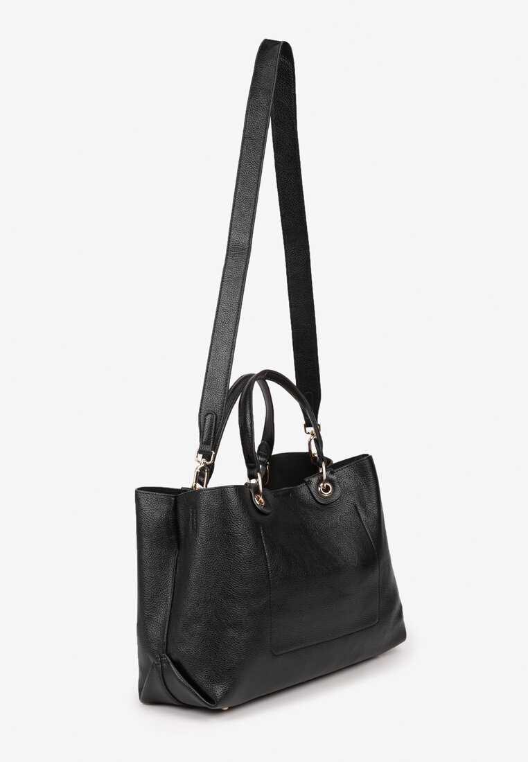 Czarna Dwukomorowa Torebka Typu Shopper Ozdobiona Metalicznymi Aplikacjami Adorrive