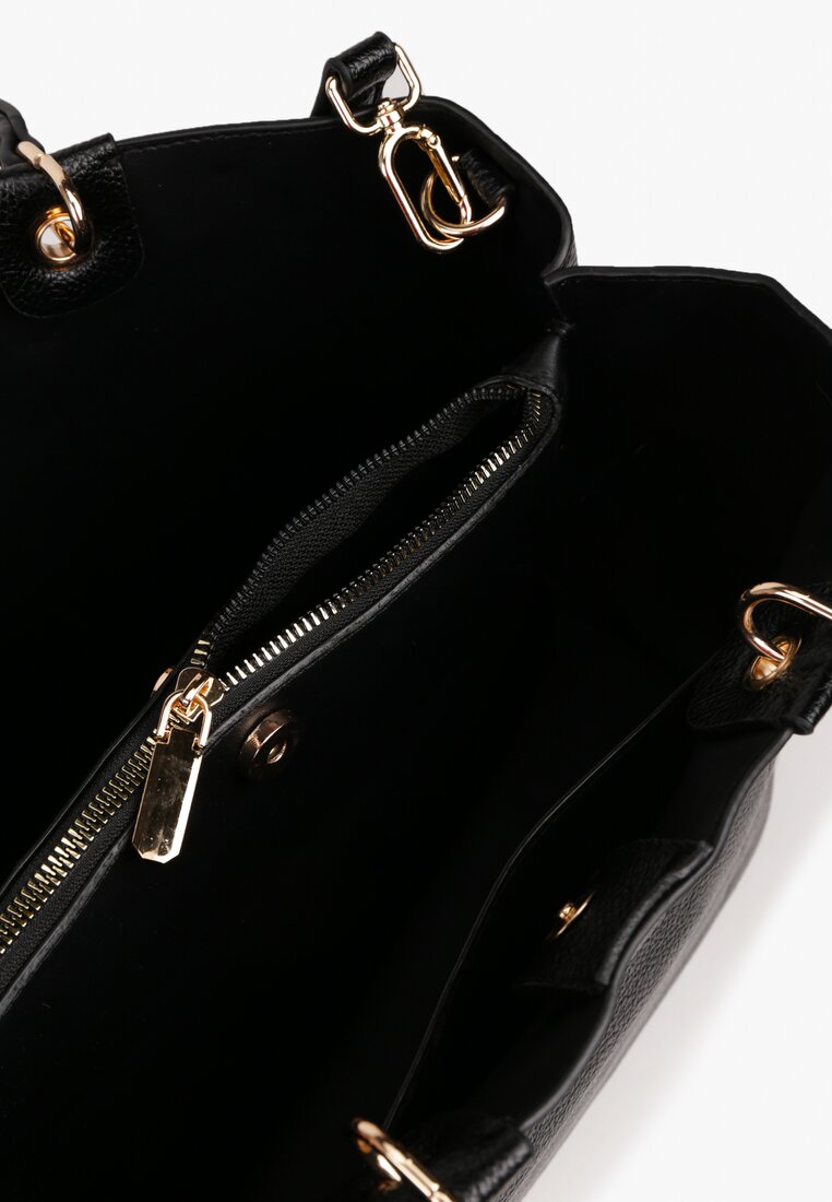Czarna Dwukomorowa Torebka Typu Shopper Ozdobiona Metalicznymi Aplikacjami Adorrive
