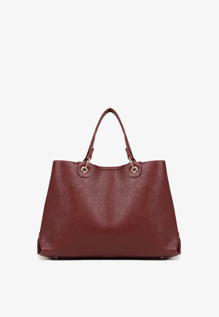 Bordowa Dwukomorowa Torebka Typu Shopper Ozdobiona Metalicznymi Aplikacjami Adorrive