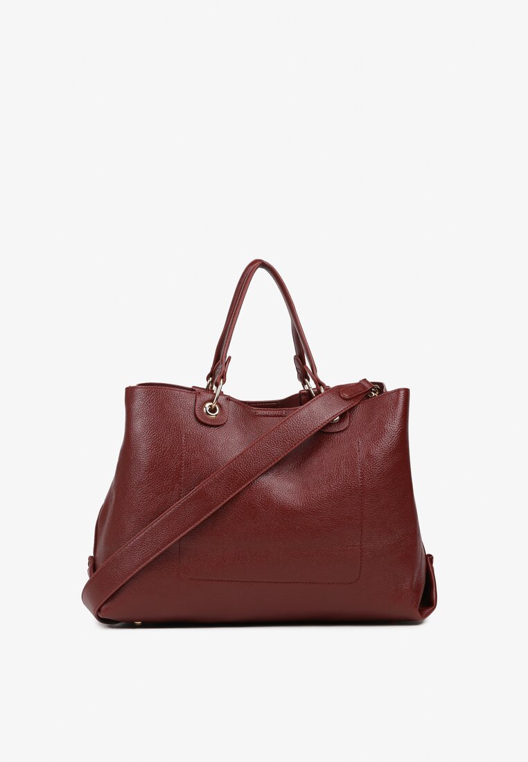 Bordowa Dwukomorowa Torebka Typu Shopper Ozdobiona Metalicznymi Aplikacjami Adorrive
