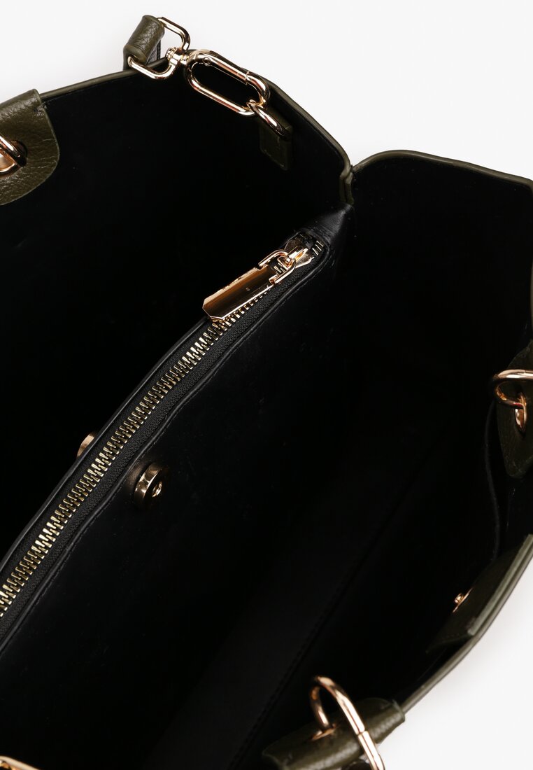 Ciemnozielona Dwukomorowa Torebka Typu Shopper Ozdobiona Metalicznymi Aplikacjami Adorrive