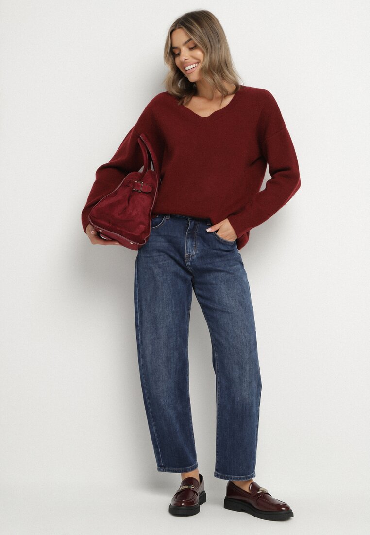 Niebieskie Jeansy Mom Fit High Waist z Bawełny Nelimesa