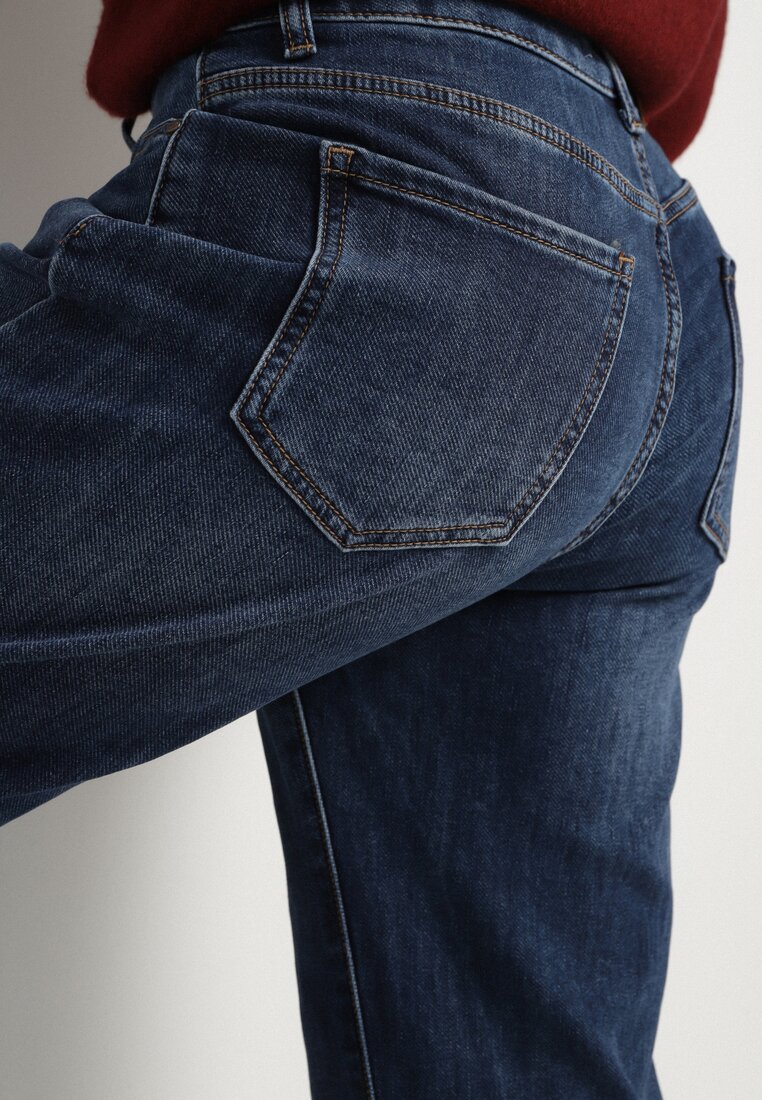 Niebieskie Jeansy Mom Fit High Waist z Bawełny Nelimesa