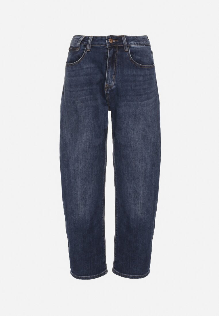 Niebieskie Jeansy Mom Fit High Waist z Bawełny Nelimesa