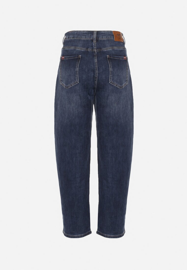 Niebieskie Jeansy Mom Fit High Waist z Bawełny Nelimesa