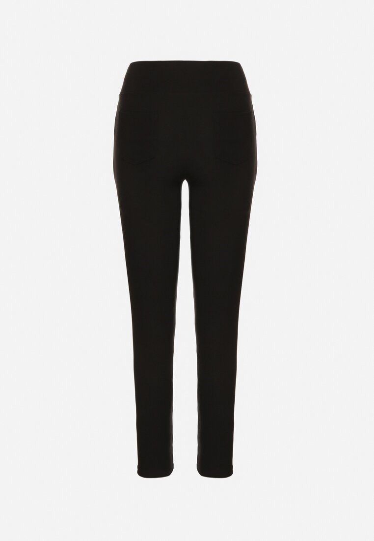 Czarne Spodnie Skinny z Wysokim Stanem i Aplikacjami w Kształcie Guzików Wedarise