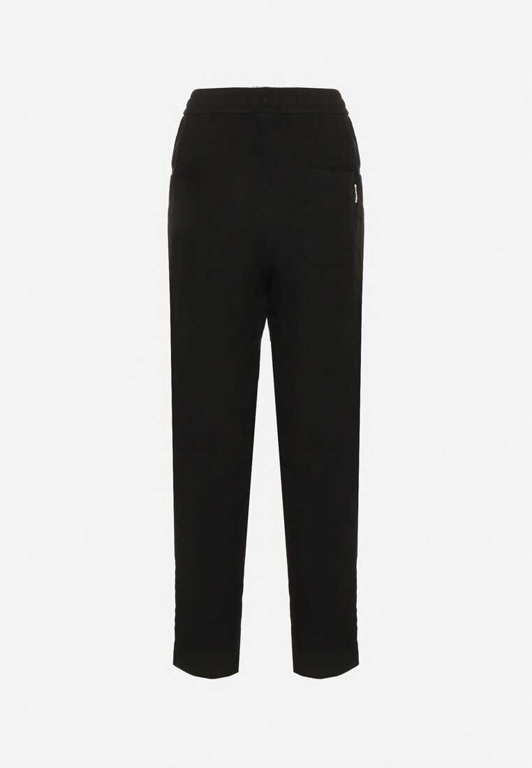 Czarne Spodnie Bawełniane w Stylu Mom Fit ze Sznurkiem  Adenelle