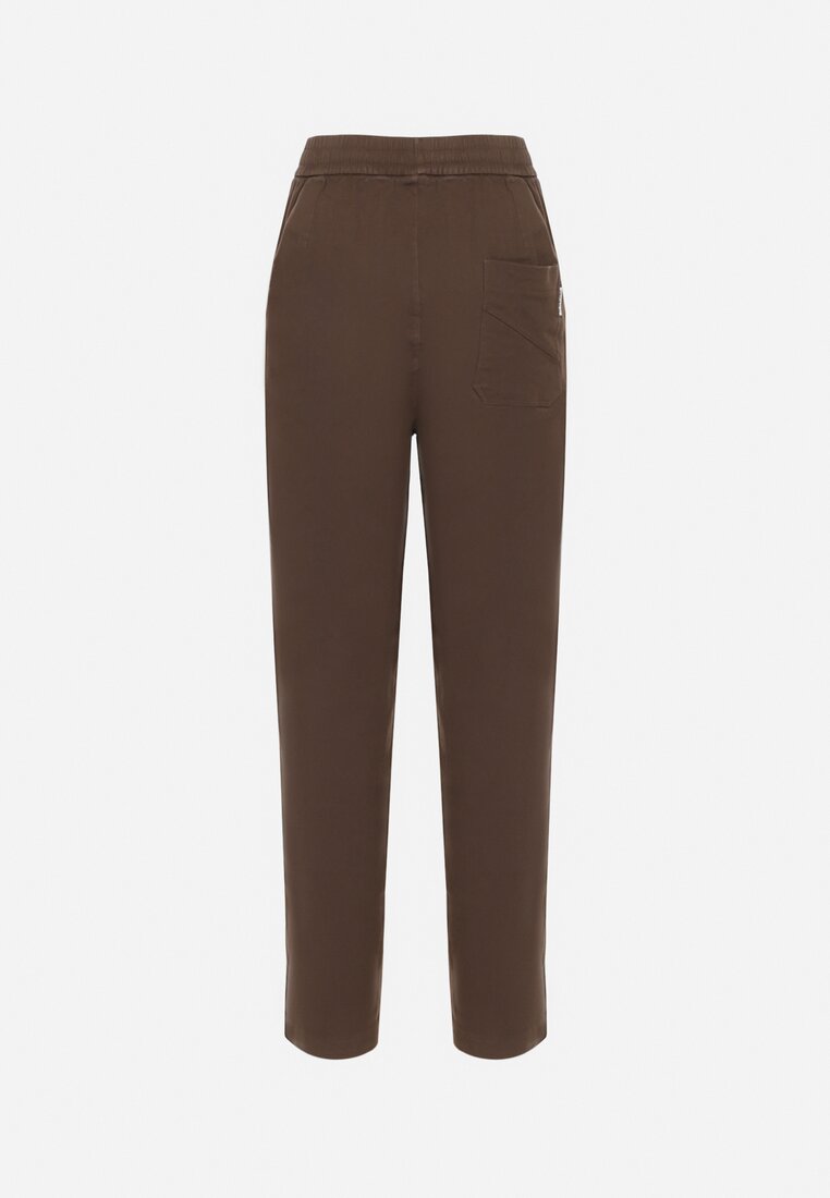 Brązowe Spodnie Bawełniane w Stylu Mom Fit ze Sznurkiem  Adenelle