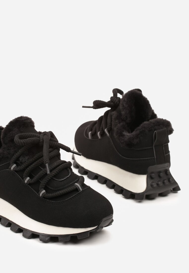 Czarne Sneakersy w Stylu Śniegowców na Grubej Podeszwie z Tłoczeniem Sinetta